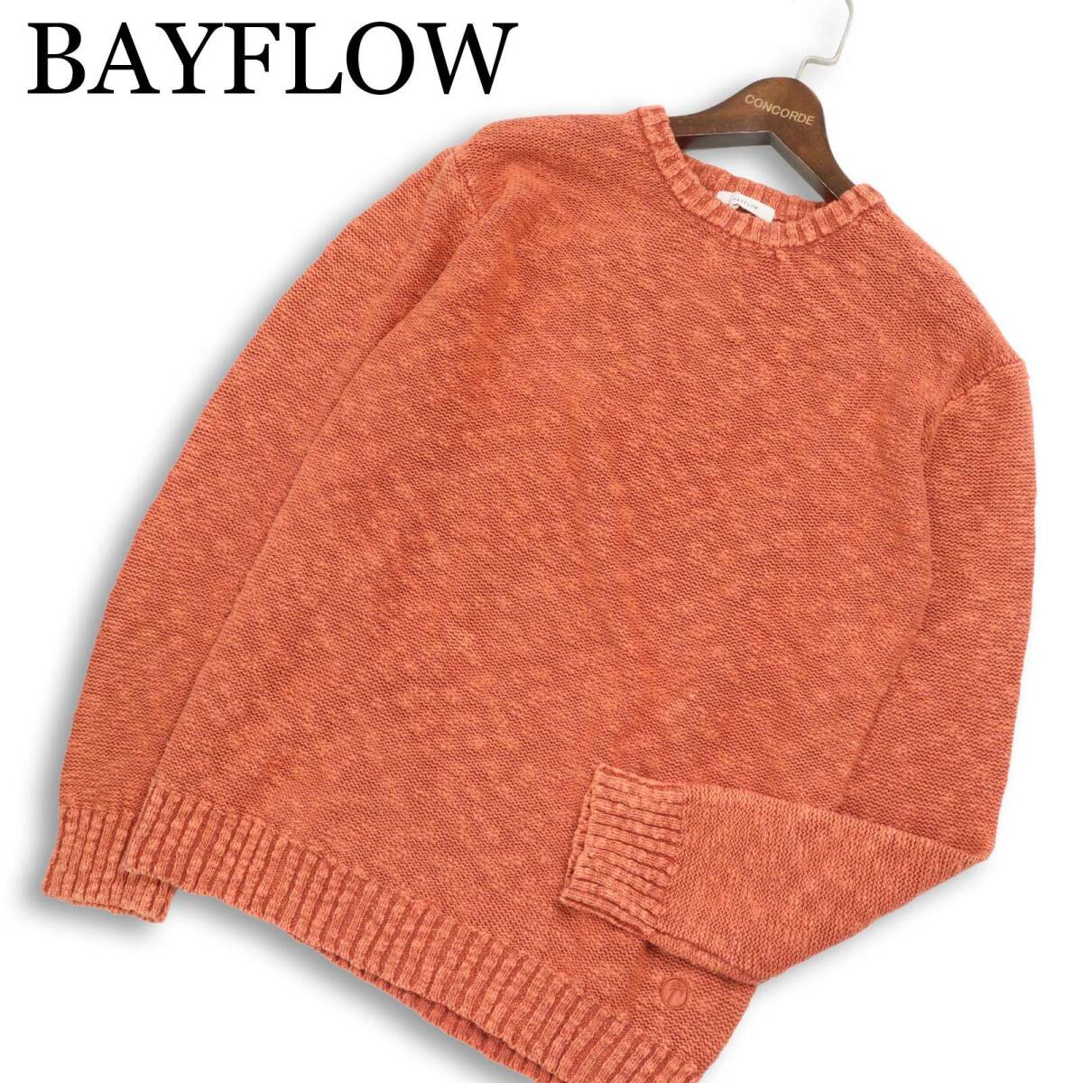 【新品 未使用】 BAYFLOW ベイフロー 通年★ コットン スラブ ニット セーター Sz.L メンズ