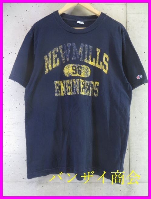 【送料300円可】3121s41◆ヴィンテージ加工◆バータグ◆Champion チャンピオン 3段プリント 半袖Tシャツ L/スウェットトレーナー/パーカー