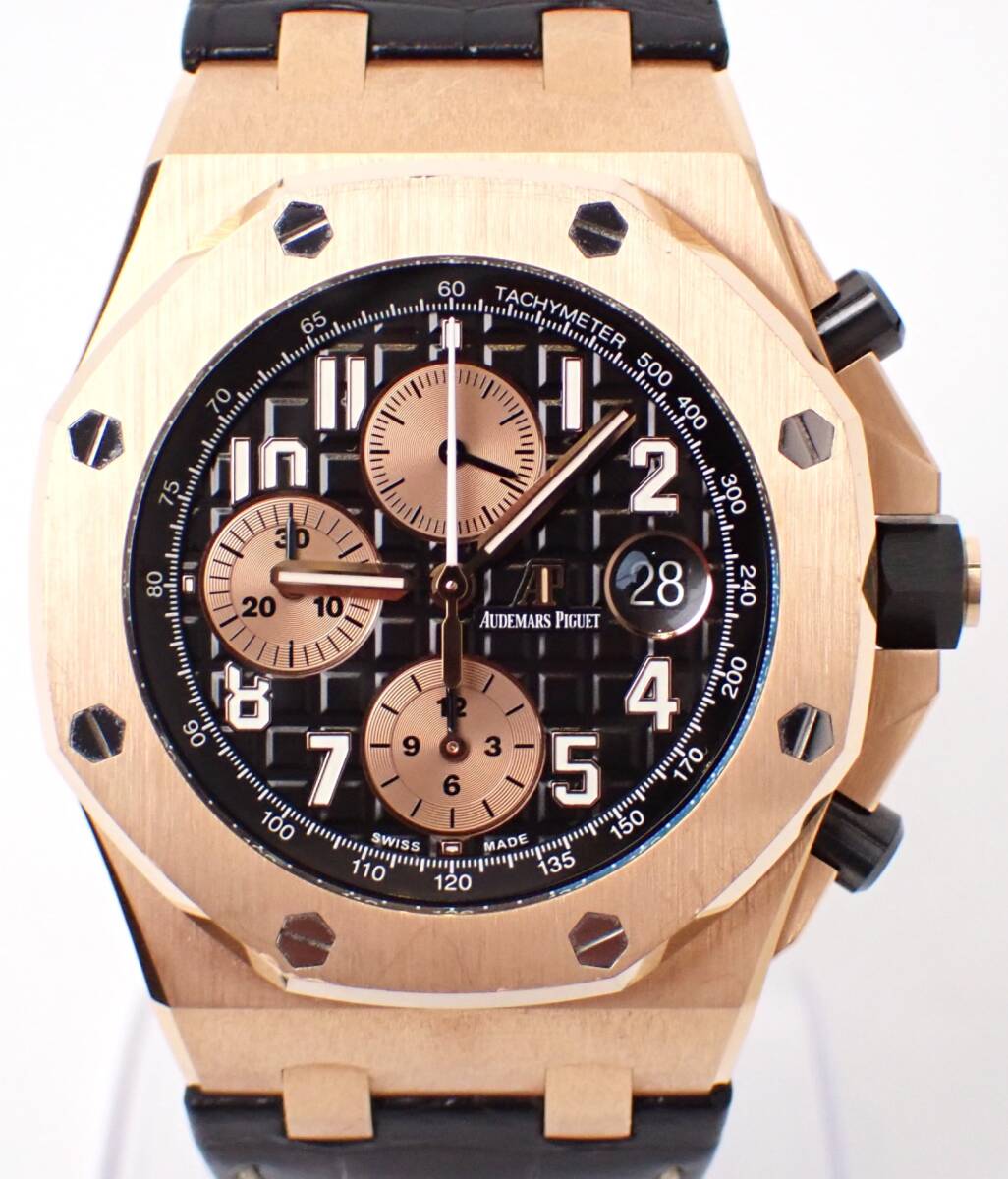 Audemars Piguet(オーデマピゲ) ロイヤルオークオフショア ブラック 26470OR.OO.A00 2CR.02 PG/革 AT 自動巻き ピンクゴールド 黒 メンズ