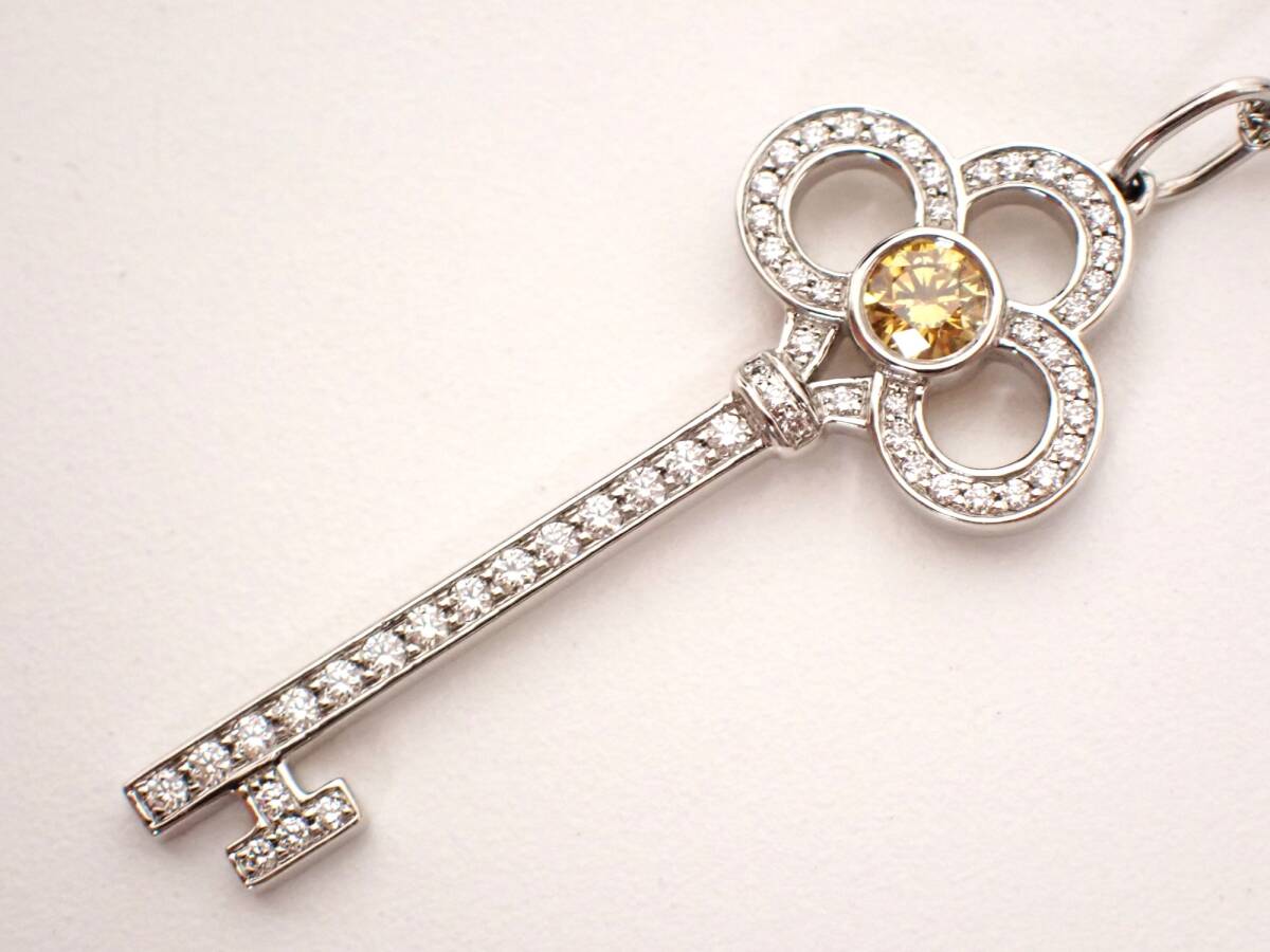 美品 TIFFANY&Co. ティファニー プラチナ クラウンキーネックレス D0.19ct Pt950 6.4g ダイヤモンド ペンダント ネックレス 王冠 鍵