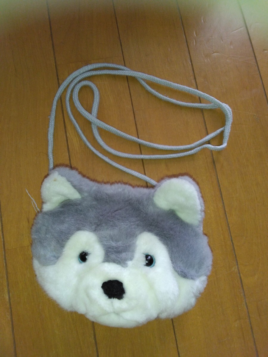 おおかみ犬アニマルマルチポシェットふわもこアニマルショルダーポーチぬいぐるみマスコット希少レアキャラクター狼いぬオオカミ財布さいふ
