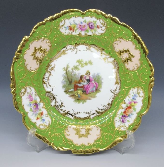 [ZEROnet] マイセン・ドレスデン アンティーク リチャードクレム RK ドイツ プレート 24cm 金彩 グリーン 絵皿 飾皿 洋食器 美品 ％H712-24