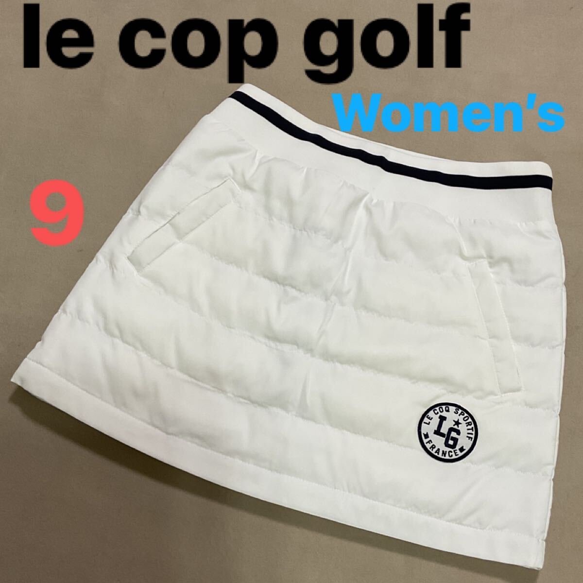【超美品】 le coq sportif golf ルコックゴルフ DESCENTE デサント レディース9 中綿 スカート ゴルフウェア ロゴワッペン 刺繍　ホワイト