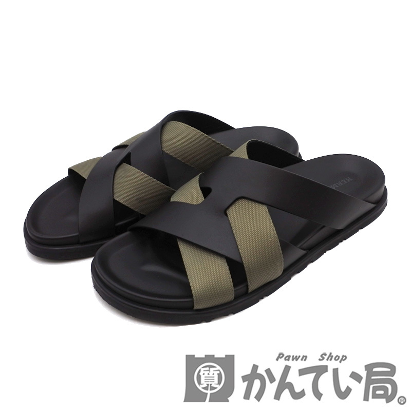 23324 HERMES【エルメス】サンダル カジミール ブラック ヴェール・ツンドラ レザー 靴 サイズ：41 約26cm メンズ【中古】USED-AB