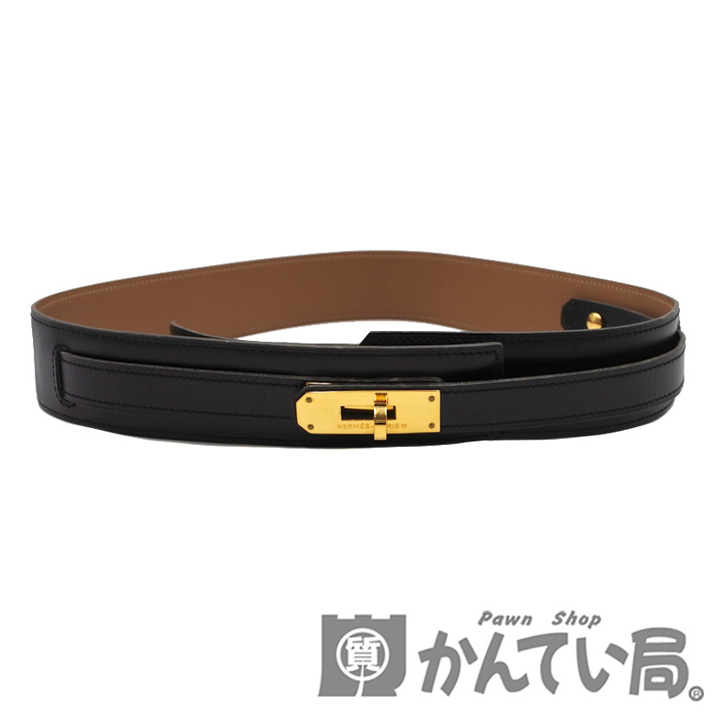 23384 HERMES【エルメス】ベルト ケリー 〇V刻 ブラック レザー ゴールド金具 サイズ：70 レディース【中古】USED-B