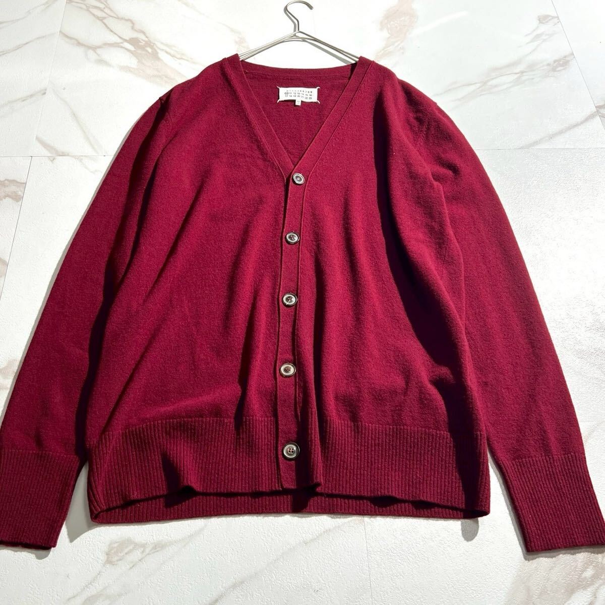 極美品 22SS◆MAISON MARGIELA ニットカーディガン 羽織り ウール レッド L相当 オーバーサイズ ビッグシルエット メンズ メゾンマルジェラ