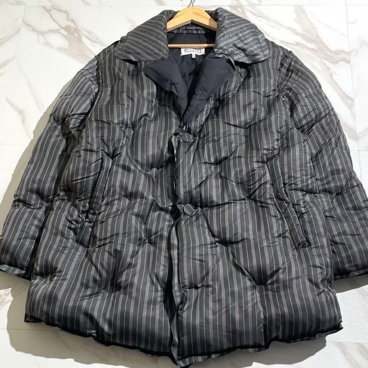 未使用に近い◆MAISON MARGIELA グラムスラム オーバーサイズダウンジャケット コート ストライプ 肉厚 L位 10番 メンズ メゾンマルジェラ