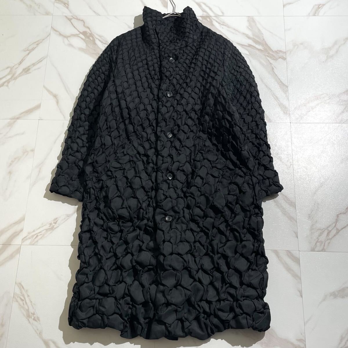 未使用に近い 16AW◆ISSEY MIYAKE 3D スチーム ロングコート スタンドカラー ブラック オーバーサイズ L相当 名作 archive イッセイミヤケ