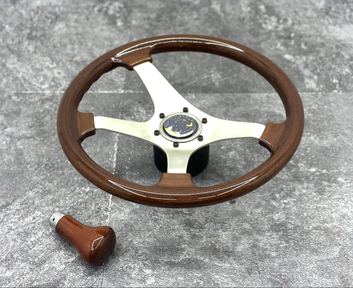 ウッドステアリング イタリア製 10-77 ハンドル ウッドハンドル カスタム 4スポーク ホーンボタン 当時物■兵庫県姫路市から c2 25-5119