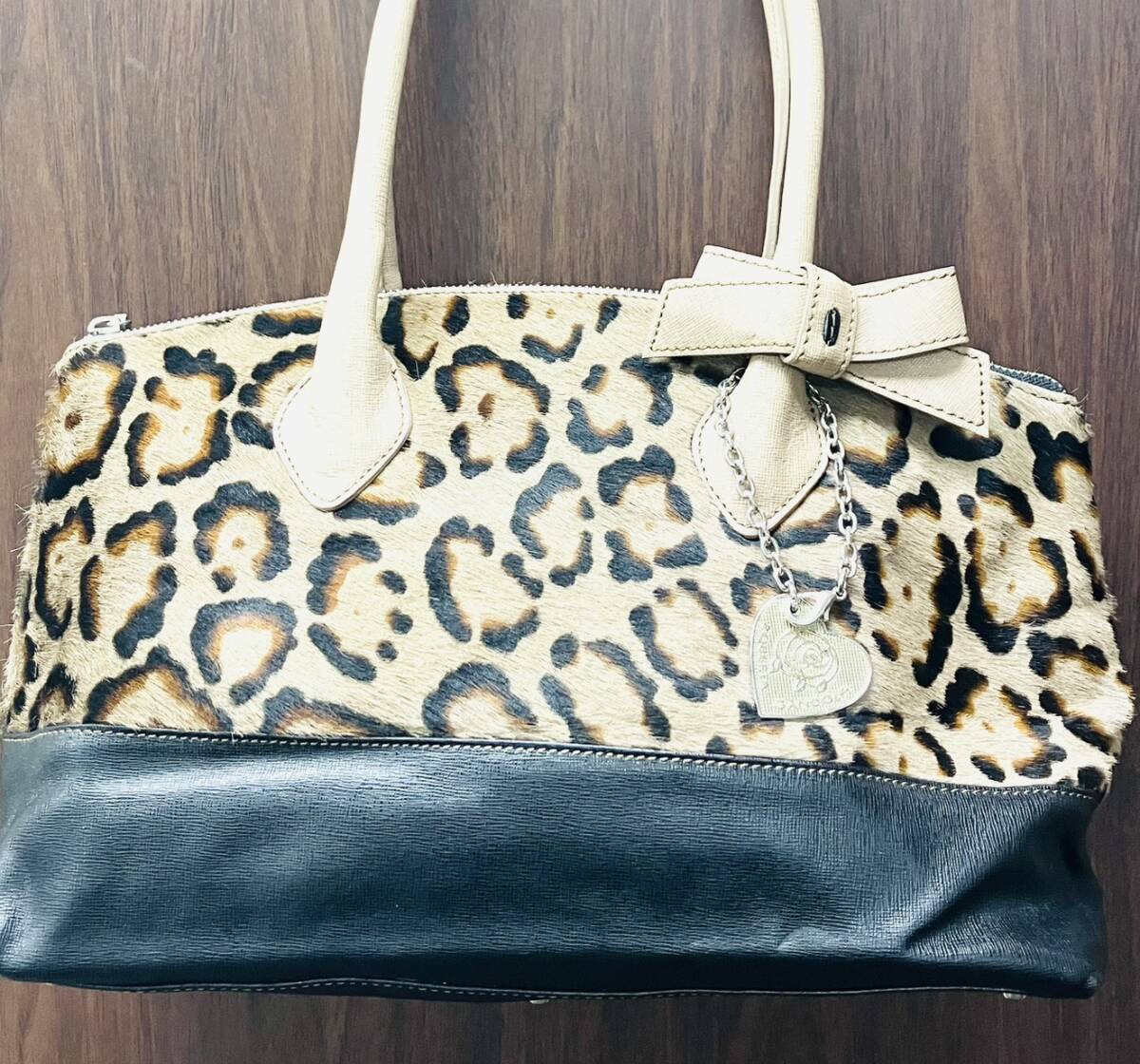 1円スタート 【現状品】ロベルタ ガンドルフィ ROBERTA GANDOLFI ハンドバッグ アニマル柄 横幅約42㎝ 縦約23㎝ 持ち手高さ約20㎝