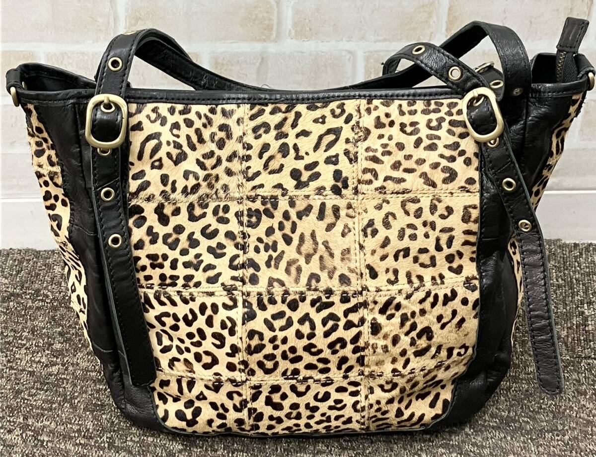 1円スタート 【現状品】アニマル柄ハンドバッグ トートバッグ ショルダーバック 持ち手の長さ調整可能 横幅約40㎝ 縦約30㎝