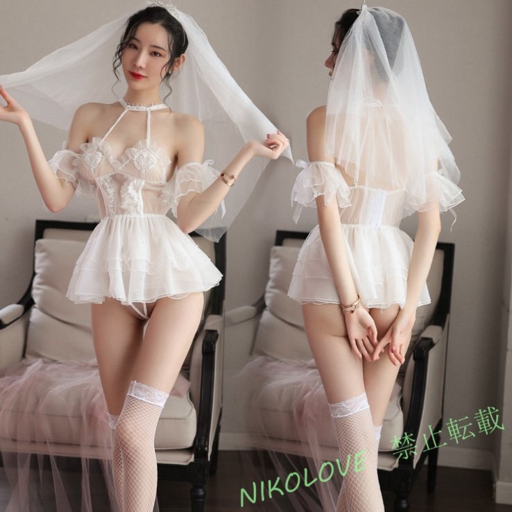 超セクシー*誘惑*シースルー*ウエディング*ランジェリー*豪華*4点セット*ウエディングドレス風*ベビードール*ナイトウェアLE201