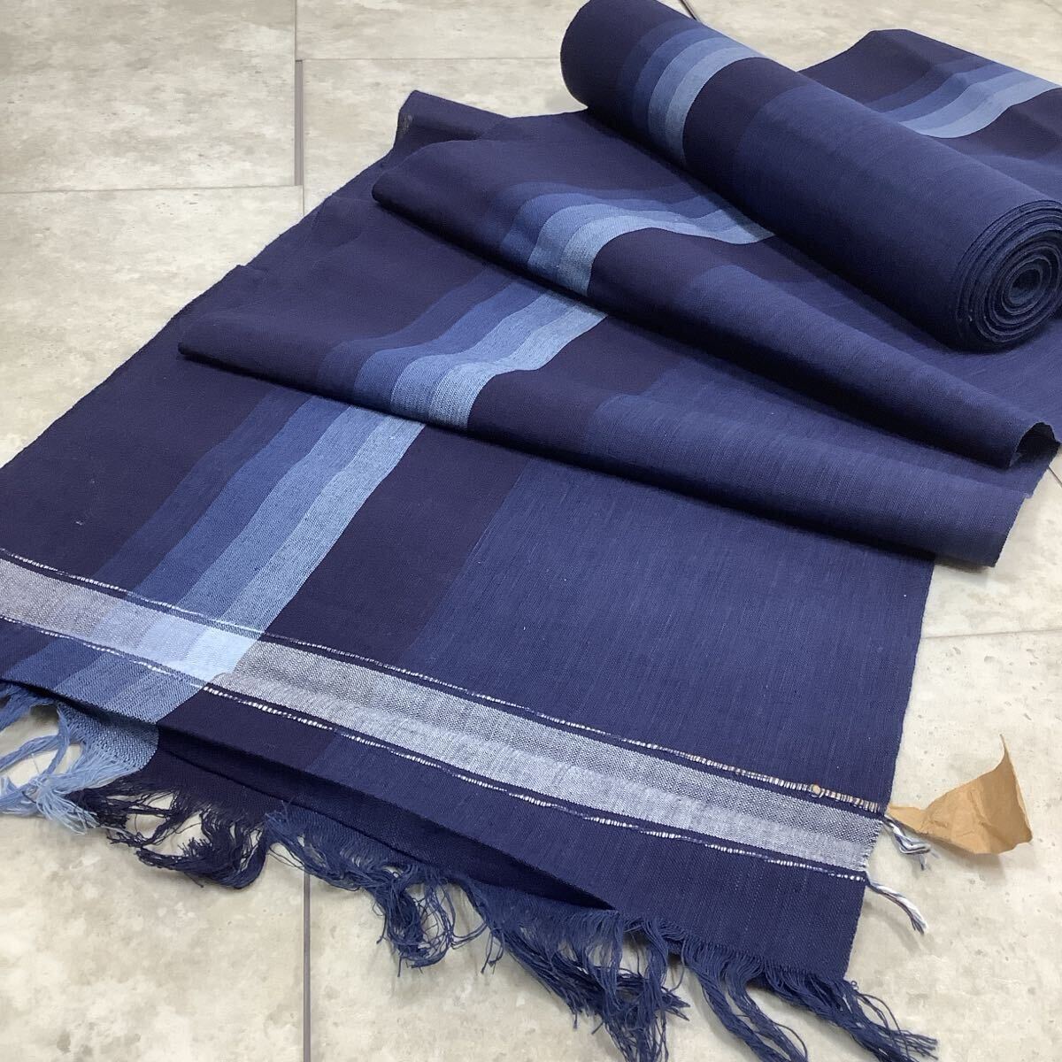 古布前掛け専門屋◆ざっくり本藍染手織り木綿◆木綿◆反物◆11m90cm×37cm◆藍無地風呂敷刺子型染布団側裂織襤褸書生絣蚊絣雪ん子絣BORO