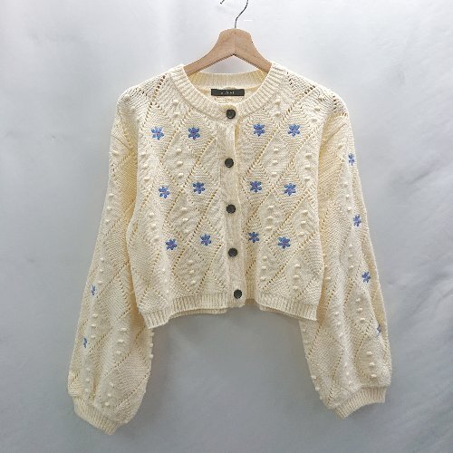 ◇ ⊂ w closet ダブルクローゼット 花柄刺? 長袖 カーディガン サイズF アイボリー レディース E