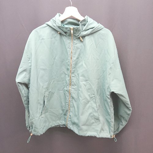 ◇ LAKOLE ラコレ フード ジップアップ 裏地 薄手 シンプル オシャレ 長袖 ジャケット サイズM グリーン レディース E