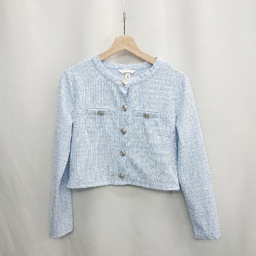 ◇ ⊂ ◎ ●美品● H&M エイチアンドエム ツイード風 長袖 ジャケット サイズS ブルー レディース E