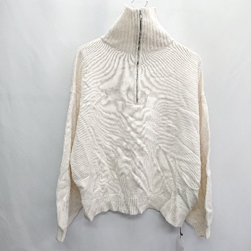 ◇ ⊇ ◎●未使用● moment+ モーメントプラス 袖穴あきあり ハーフジップ 長袖 ニット サイズL アイボリー レディース E