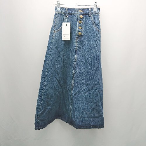 ◇ ◎ ●未使用● DAY CLOSET デニム ウエストゴム 裏地なし ロング丈 フレア スカート サイズM ブルー レディース E