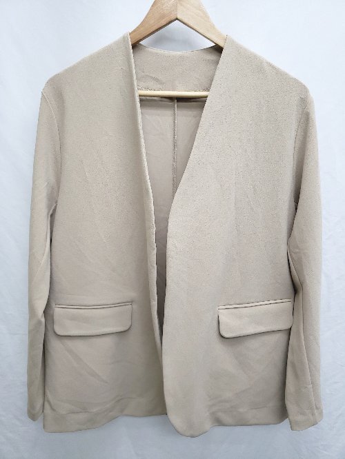 ◇ Θ alma design ストレッチ ボタンレス 長袖 ジャケット サイズL ベージュ レディース P