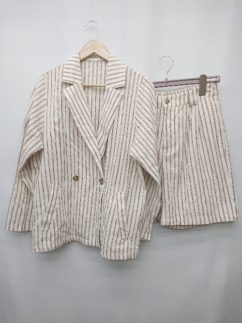 ◇ ⊂ classicalelf リネンライク　ストライプ セットアップ　ジャケット　パンツ サイズXL ベージュ レディース. P