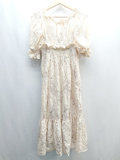 ◇ one after another NICE CLAUP パフスリーブ レースワンピース キャミワンピース サイズF ベージュ レディース E