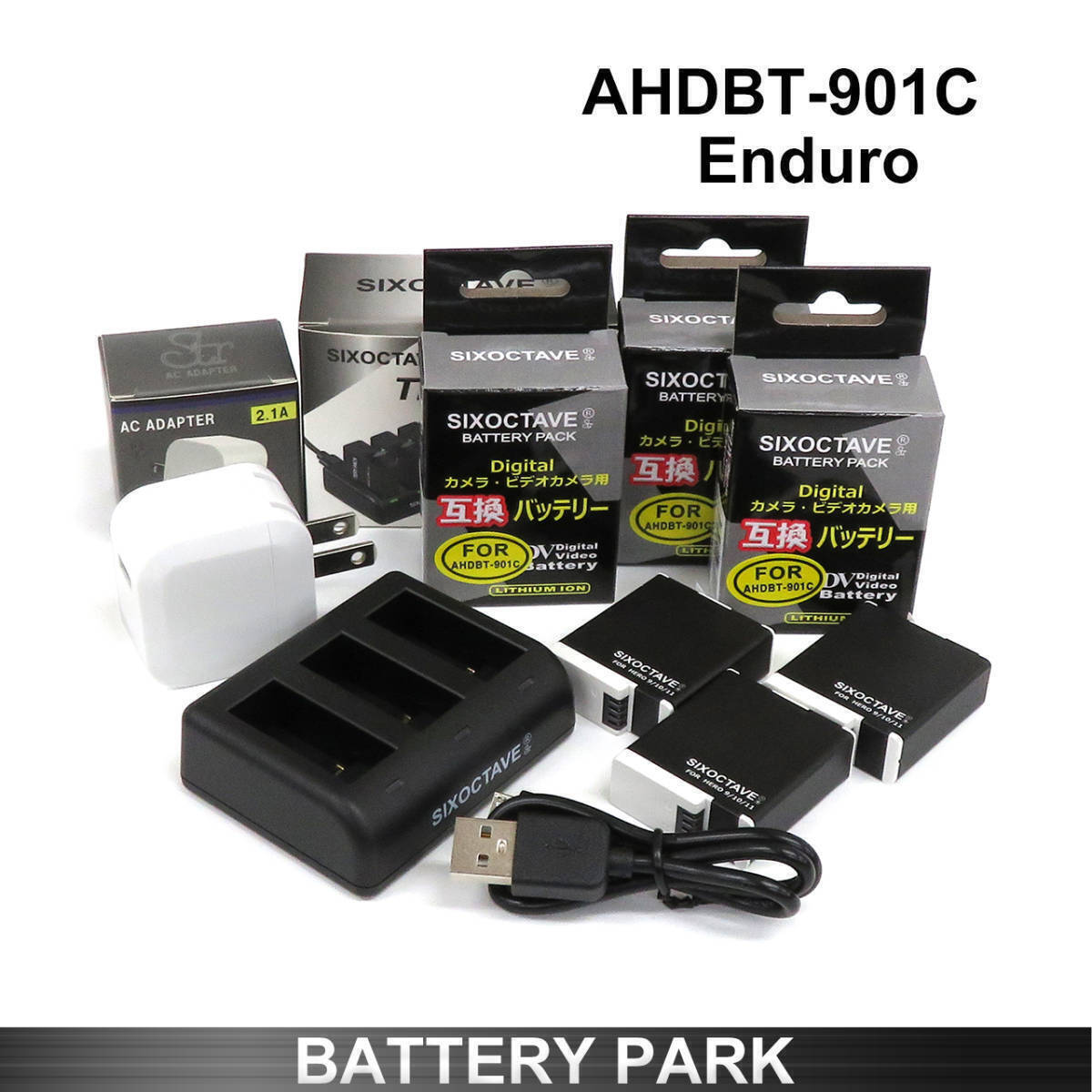 Gopro Hero9 Black Hero10 Black Hero11 Black 対応 Enduro AHDBT-901C 互換バッテリー3個と互換充電器 アダプター付　 -10℃下の撮影可能