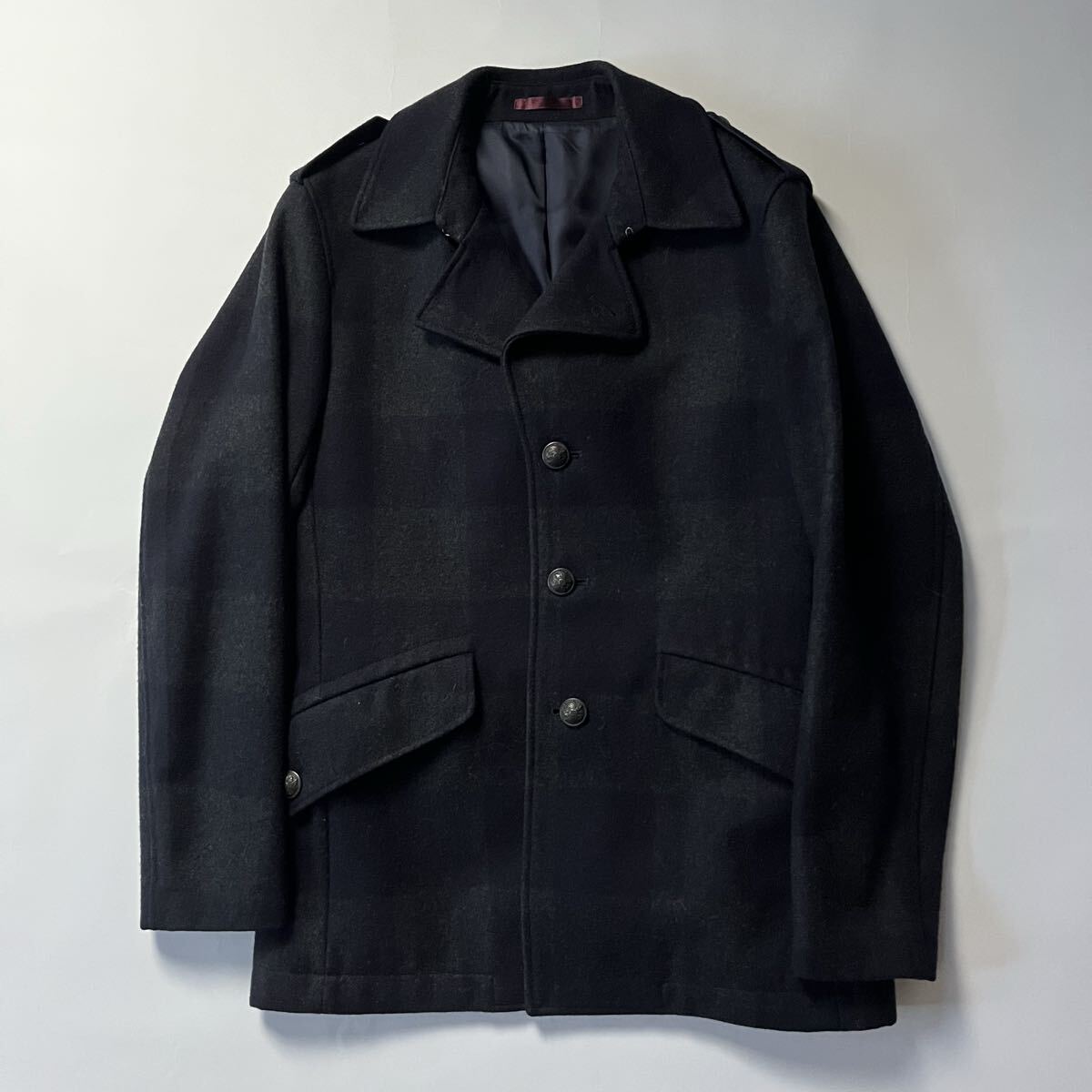 ポールスミス ウールコート ピーコート ブラック　グレー L Paul Smith