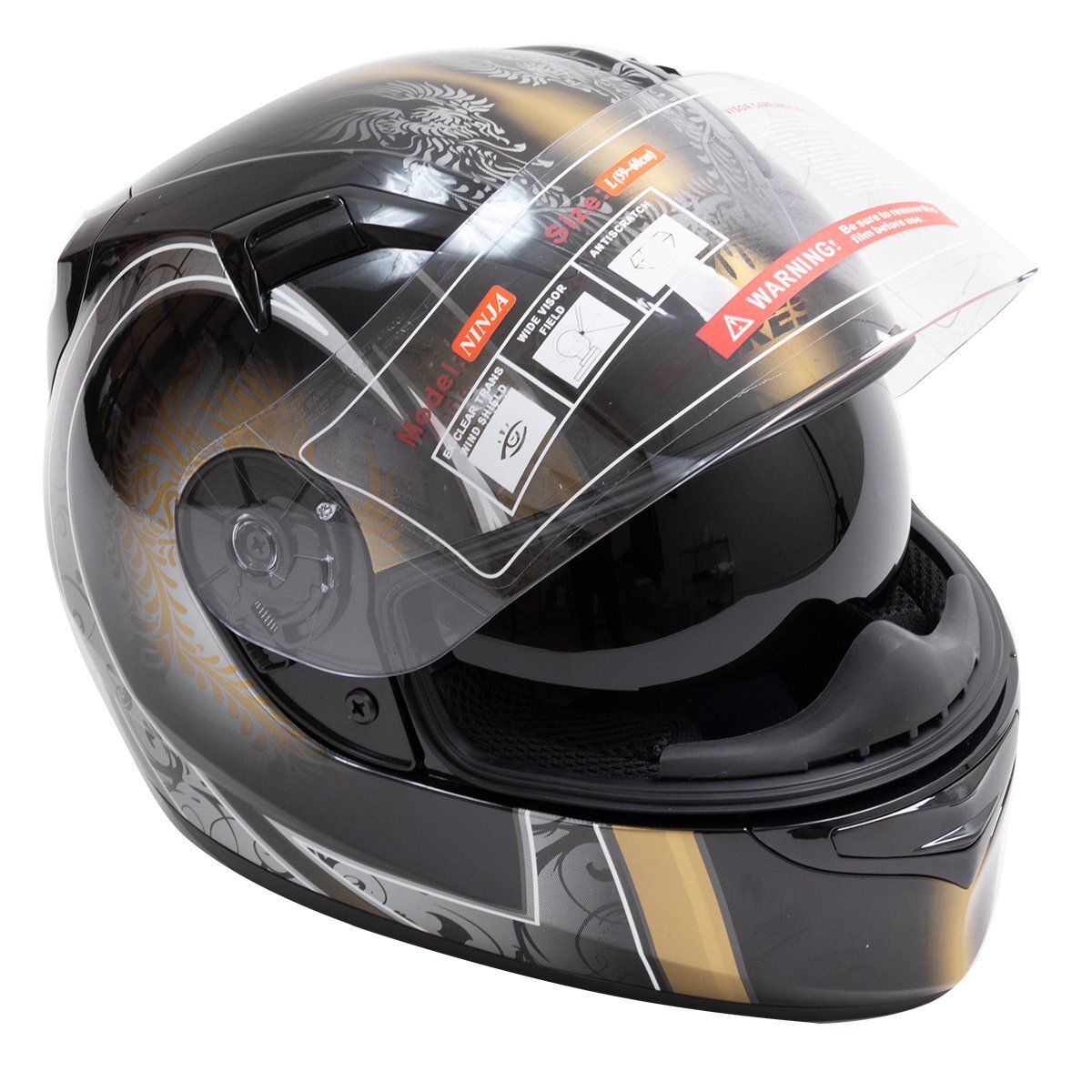 【Mサイズ限り】バイク フルフェイス ヘルメット ゴールドフェニックス★機能性・安全性・利便性を追求！ワンタッチopenインナーバイザー