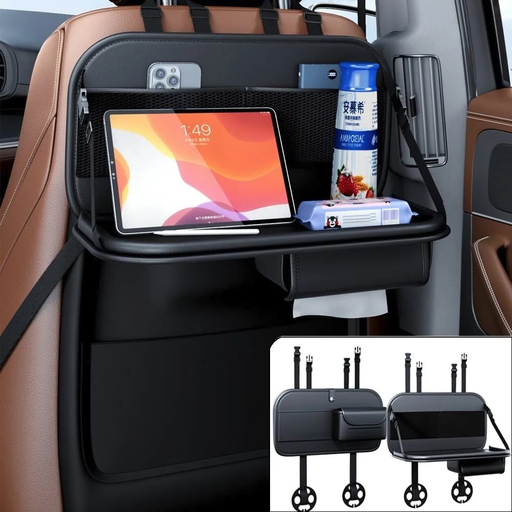 車用シートバックポケット 車用収納ポケット 後部座席収納バッグ 折り畳みテーブル付き 車用シートカバー 小物入れ 大容量 多機能YT12105