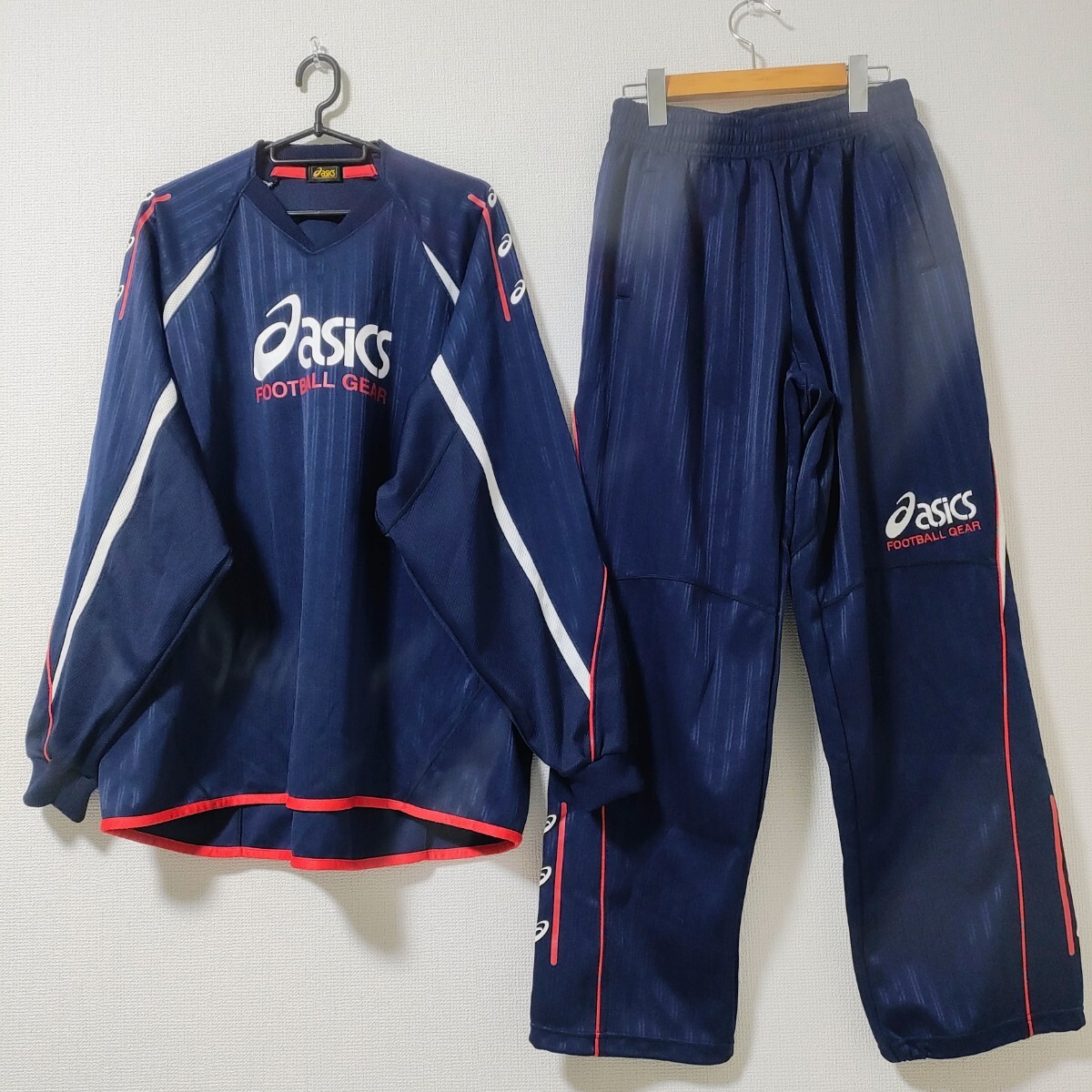 【XL相当】asics foot ball gear ジャージ 上下セット アシックス フットボールギア ネイビー サッカーウエア フットサルウエア 