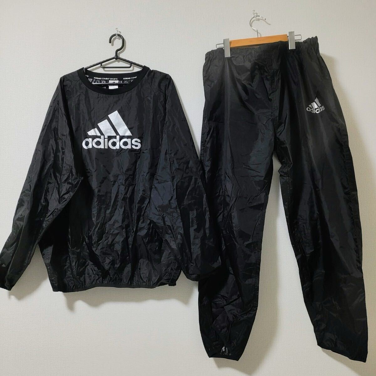 【美品　2XL】adidas combat sports ウインドブレーカー 上下セット サウナスーツ　汗出し　ダイエット　アディダス　黒 ブラック 