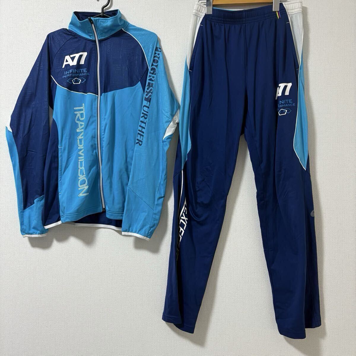 【XL相当】asics A77 ジャージ 上下セット アシックス　ブルー　トレーニングウェア サッカー フットサル 陸上　ランニングウェア　