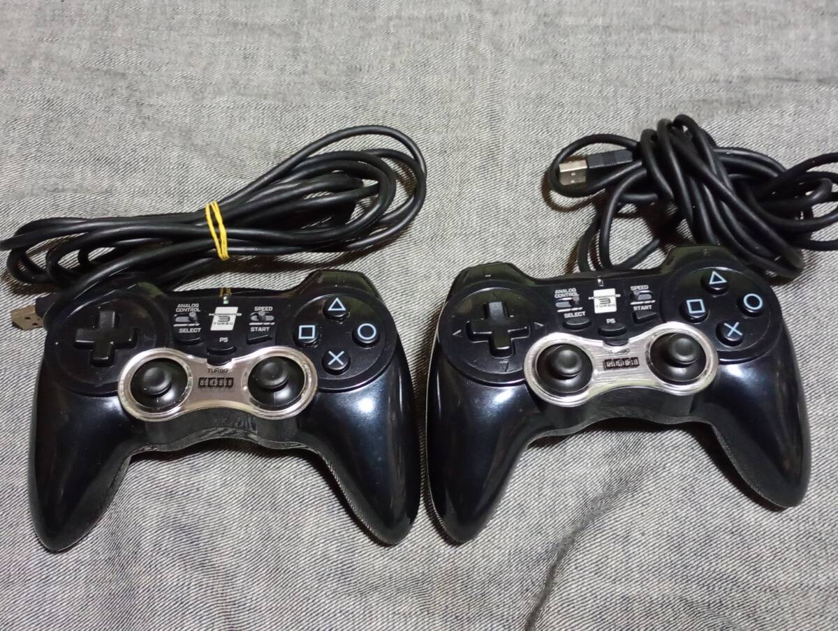 2つ PS3 HORI HORIPAD3 TURBO BLACK セット 動作確認OK 　257　PS3 ホリパッド3ターボ ブラック HP3-14