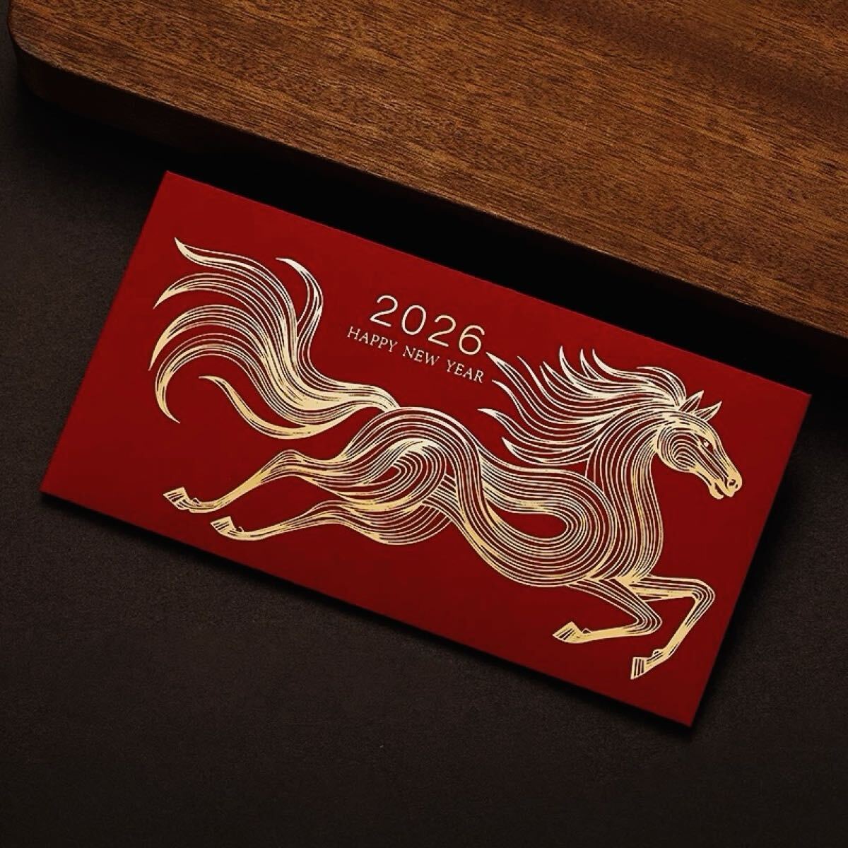 10枚セット・2026 YEAR OF THE HORSE2026年・新作/午年デザインの創意あふれる横型お年玉袋高級感のある新年用ご祝儀袋・お年玉袋