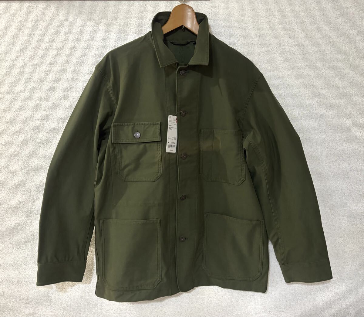 未着用 UNIQLO ユニクロ 難あり サイズM ウォッシュ ユーティリティ ジャケット ジャージー カーキ ポリエステル コットン ワーク 1206