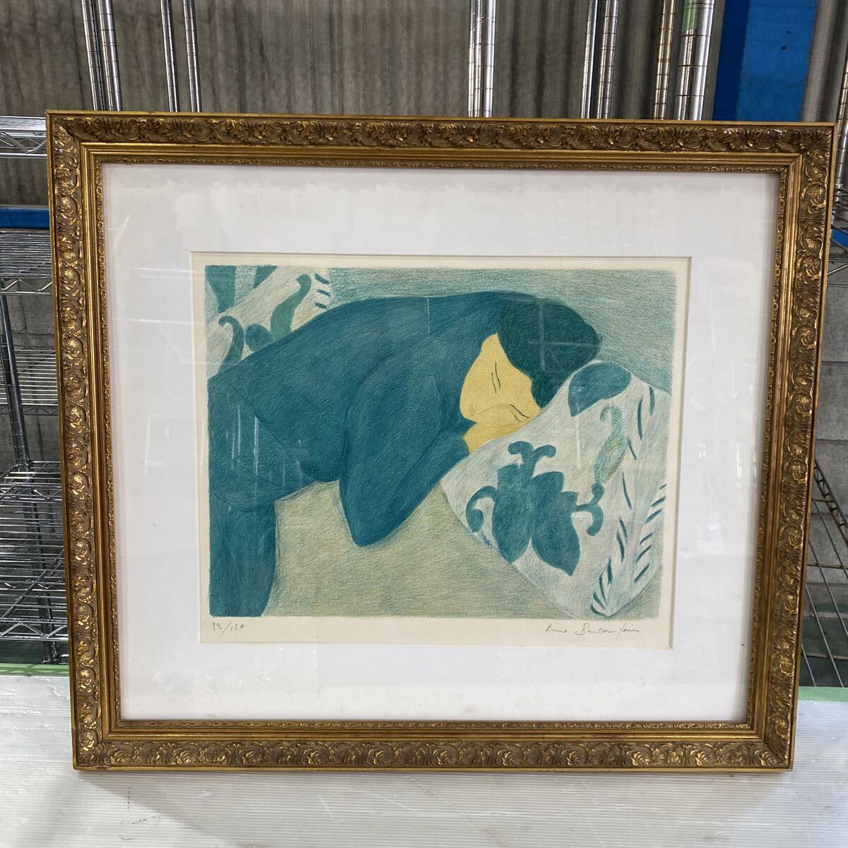 真作保証　刺繍入クッション　ピエール・ポンコンパン　リトグラフ　限定120部　作家　画家　絵画　直筆サイン　骨董品　古美術品【129】