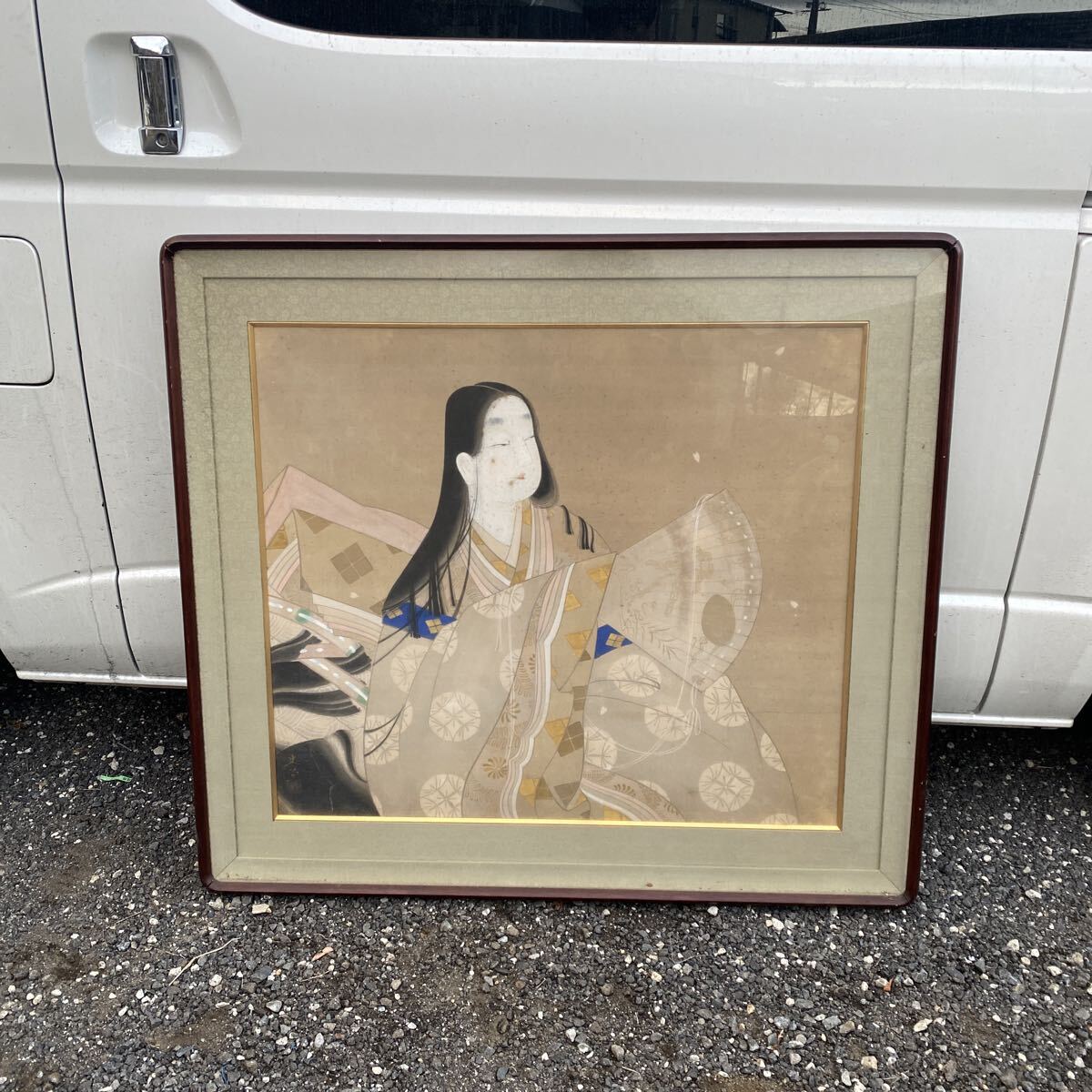 真作保証 福山美術館展示作品そのもの 高橋史芳　日本画 美人画 大型作品 作家 在銘 希少品 骨董品 古美術品 横107.5cm 縦96cm【1212】