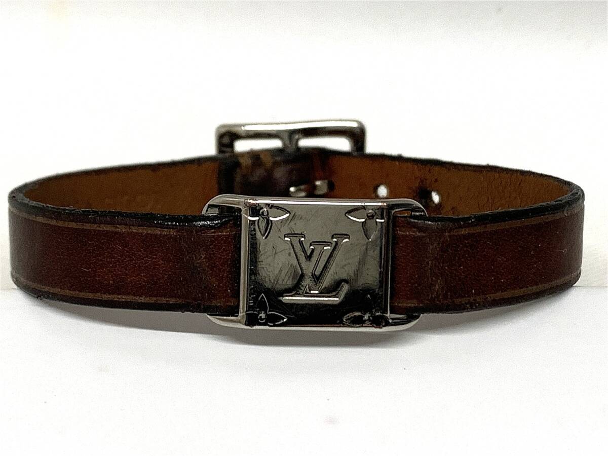 LOUIS VUITTON ルイヴィトン ブラスレ シルバー レザー ブラウン ブレスレット 17-19.5 ユニセックス 12時間以内に発送