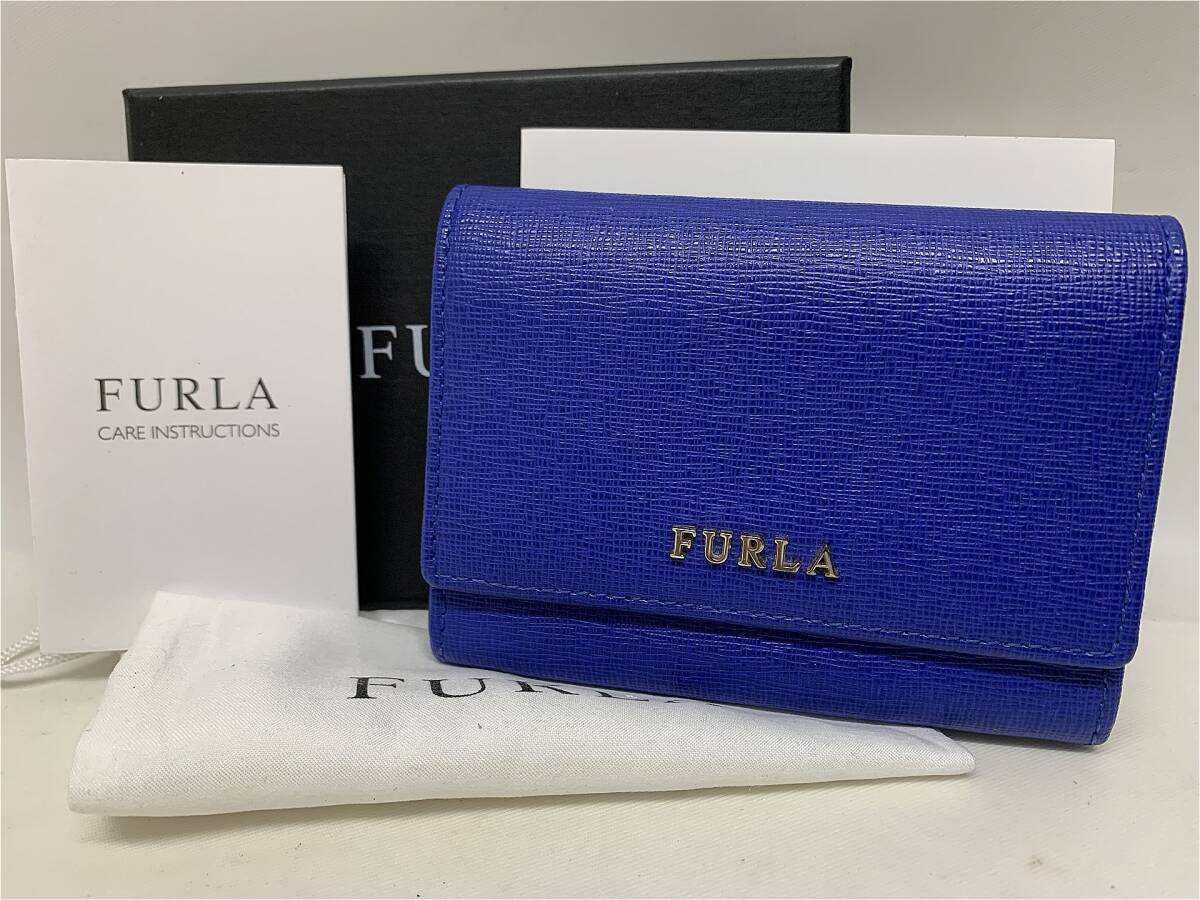 美品 フルラ FURLA コインケース レザー ブルー パスケース付き 財布　保存袋　取説　箱　12時間以内に発送