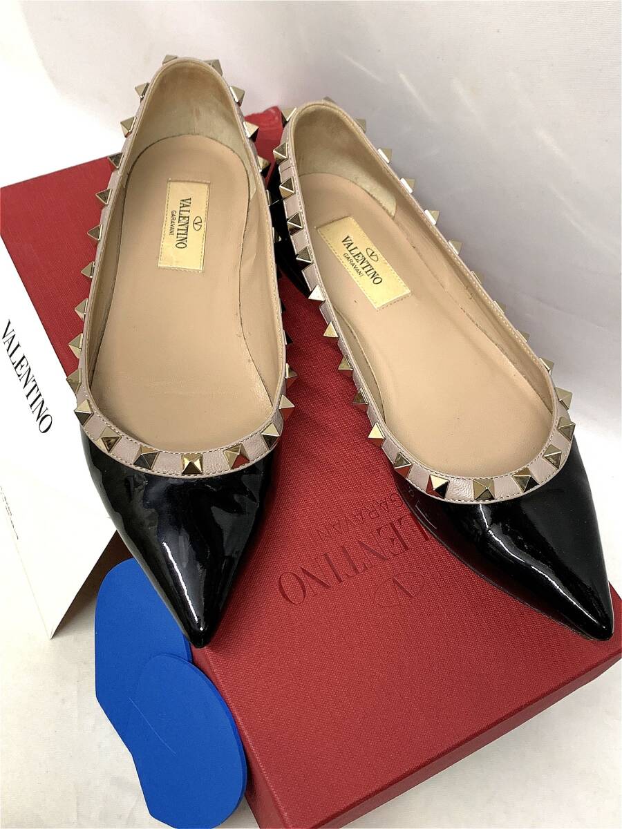 Valentino Garavani ヴァレンティノガラヴァーニ ZW2S0403 ロックスタッズ パテントレザー フラット パンプス ブラック 35 22-22.5㎝ 
