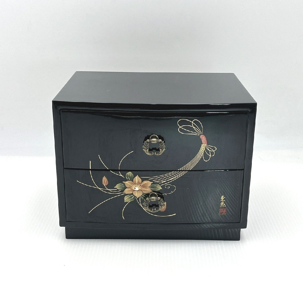 木製引出し 小物入れ 引き出し 花装飾 銘入 小箪笥 小引き出し 漆器 整理箱 ミニ箪笥 収納 和 ミニたんす インテリア 卓上 棚 【道楽札幌】