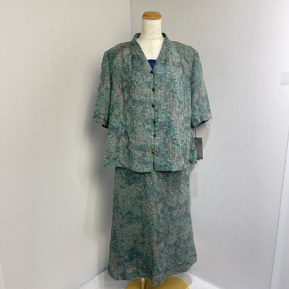 remalon レマロン スカートスーツ 大きいサイズ 19号 未使用 タグ付 キャミソール付き 半袖 スカート 高級 麻混 日本製 【道楽札幌】