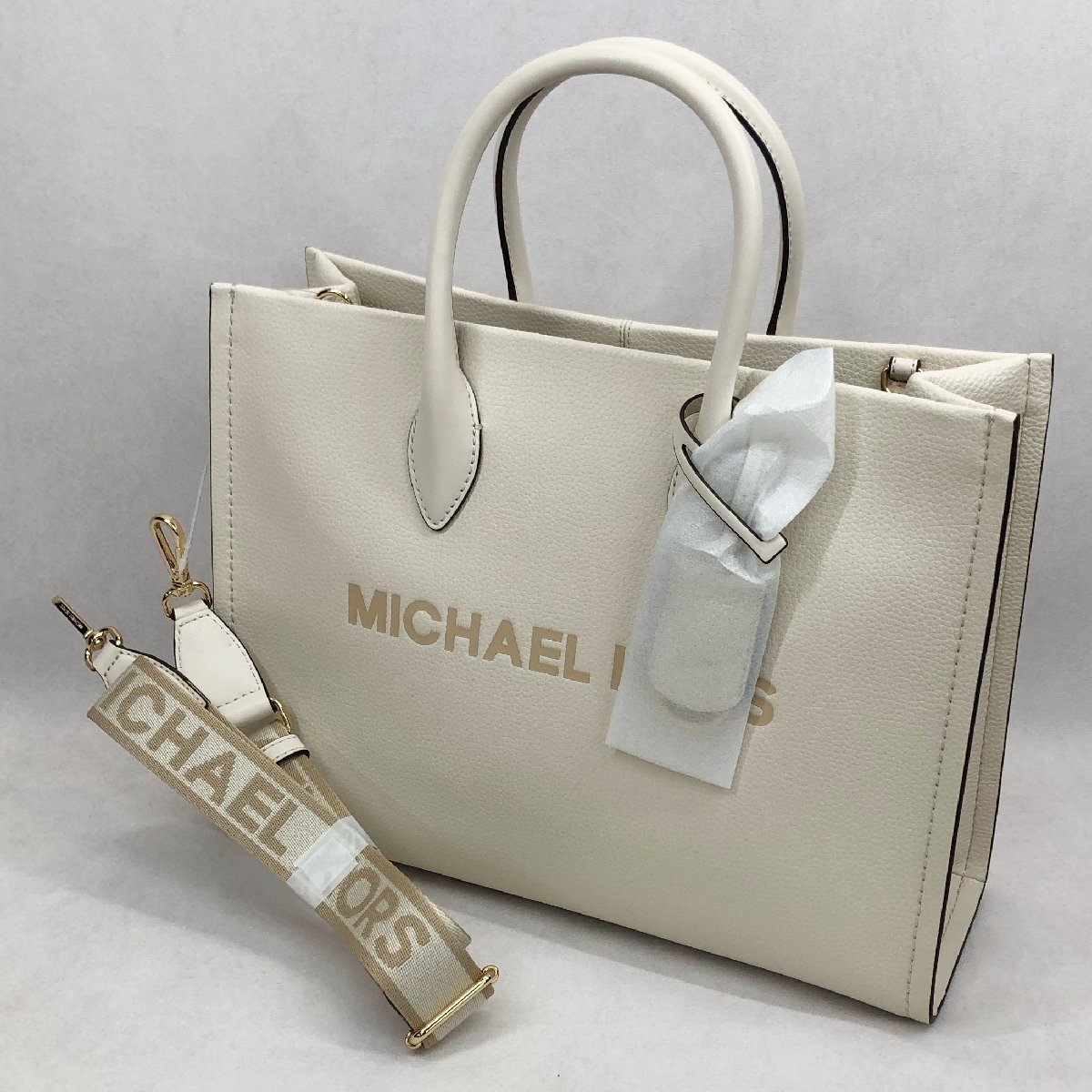 未使用 MICHAEL KORS ミレラ ミディアム ペブルド レザー トート バッグ 35S4G7ZT2L オフホワイト マイケルコース 2Way