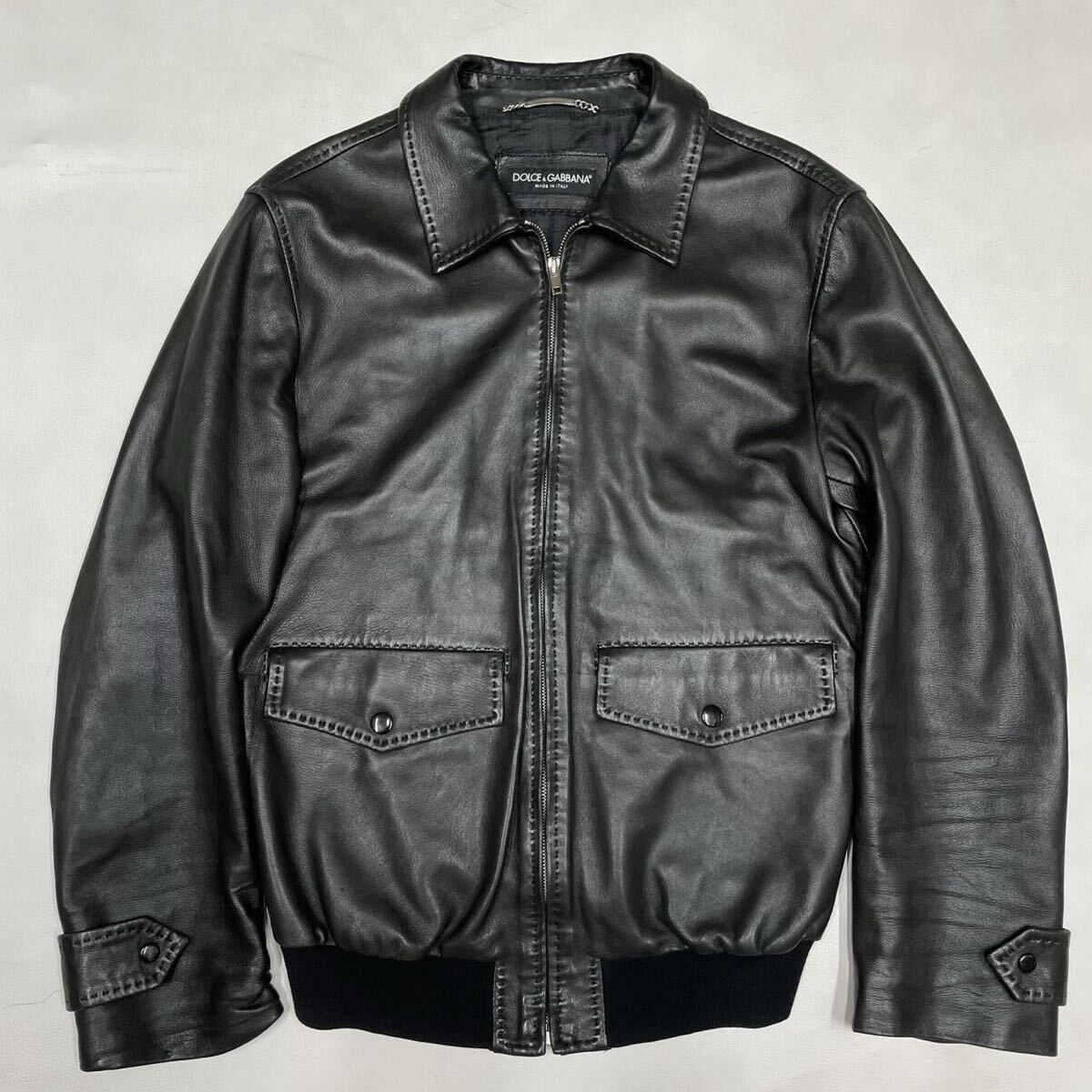 サイズ50/L Dolce&Gabbana ドルガバ レザージャケット A-2型 ラムレザー ブラック