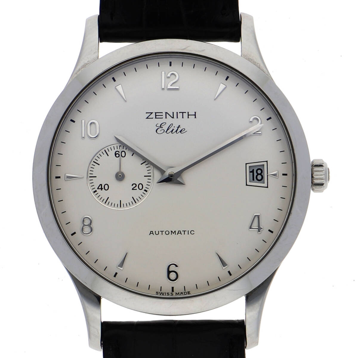ZENITH ゼニス 01.0125.680 クラスエリート シルバーダイヤル SS/レザー/（クロコ） 自動巻き メンズ【136925】