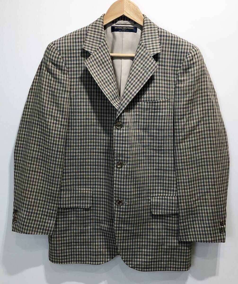 BROOKS BROTHERS 346 チェック柄 リネン混 3B テーラードジャケット BBJAA828021 ブルックスブラザーズ 古着 ヴィンテージ 90A4■1205C