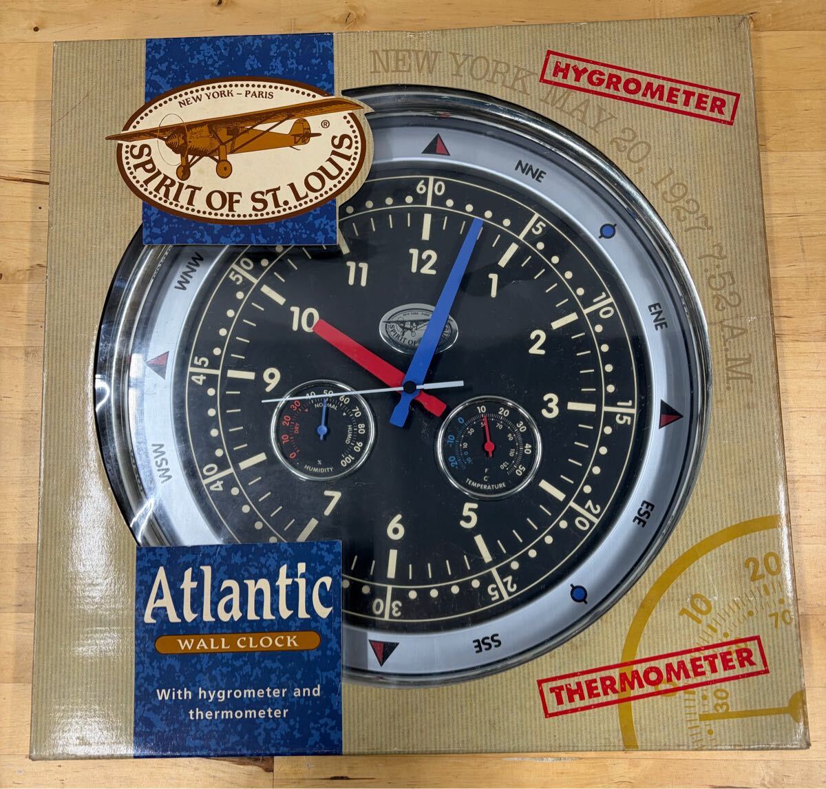 【希少品】Atlantic 掛け時計 アンティーク WALL CLOCK 湿度計 温度計 インテリア SPILIT OF ST.LOUIS