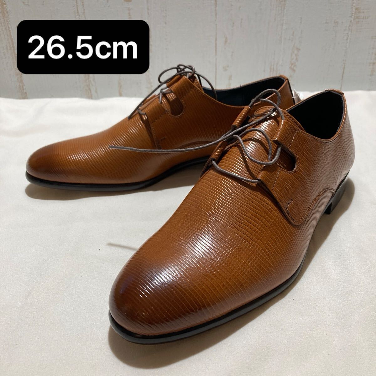 37 革靴 型押し 革 本革 レザー 茶色 ブラウン 26.5cm