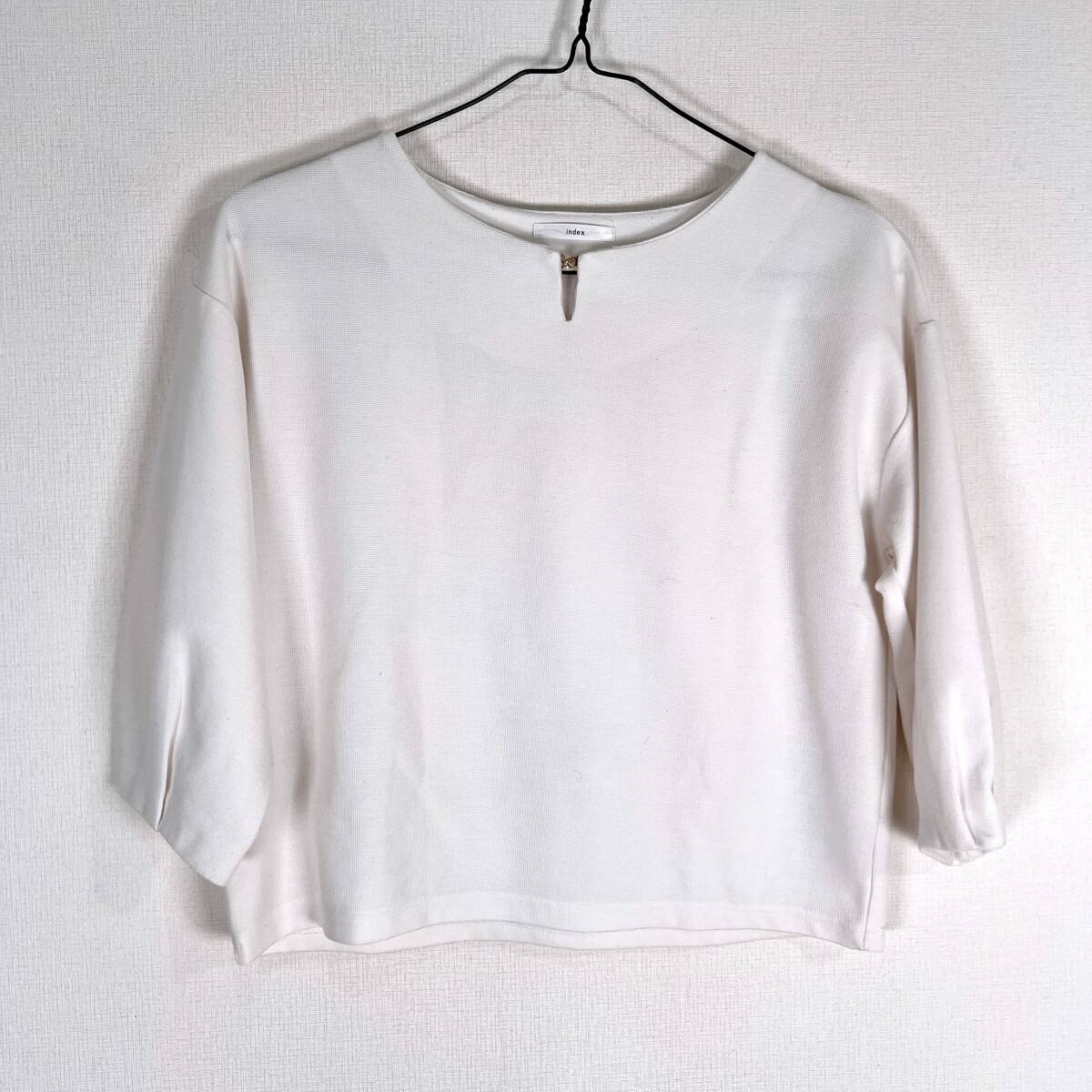【index】インデックス ワールド 白 ホワイト系 ビジュースリットネック 七分袖 カットソー トップス 女性用 レディース Mサイズ【c043】