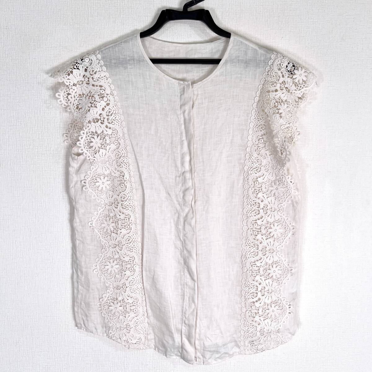 【DoCLASSE】ドゥクラッセ レース 麻 リネン100% 袖なし ノースリーブブラウス カットソー トップス 女性用 レディース 9【c044】